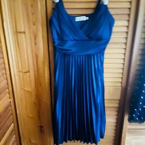 Blue Pleated Cocktail Dress with Embellished Straps